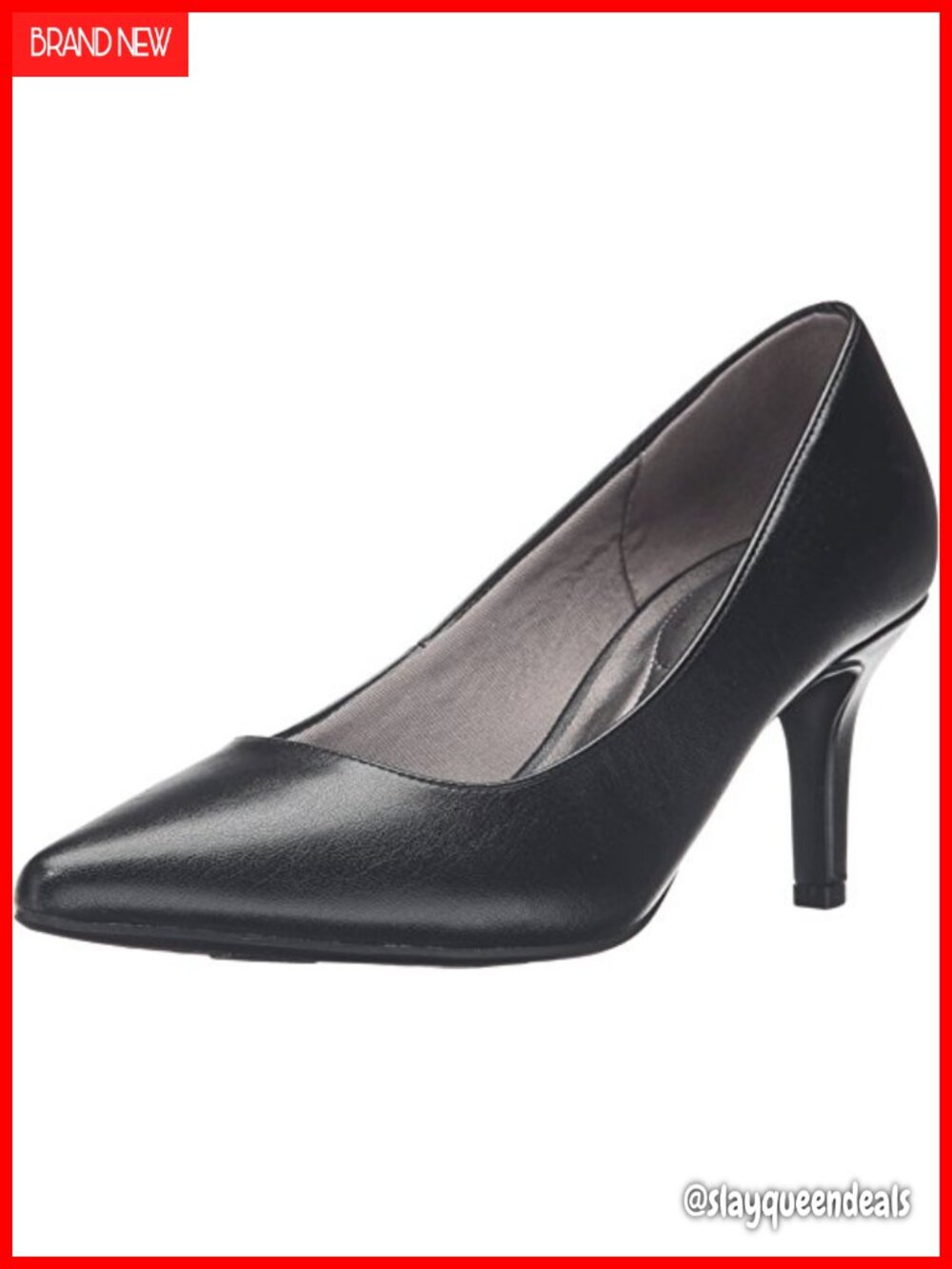 Women's Pointed Toe Slip-On Pump Faux Leather Mid Heel Formal Shoe